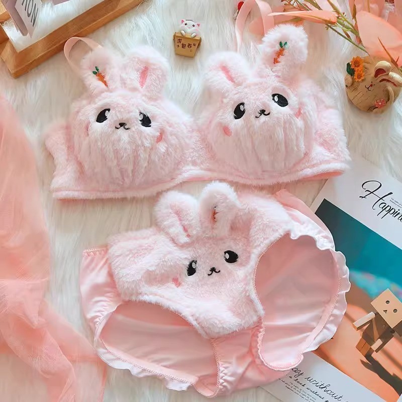 Set Lingerie Pink Motif Kucing – Bra & Panty Lembut Nyaman untuk Wanita Muda