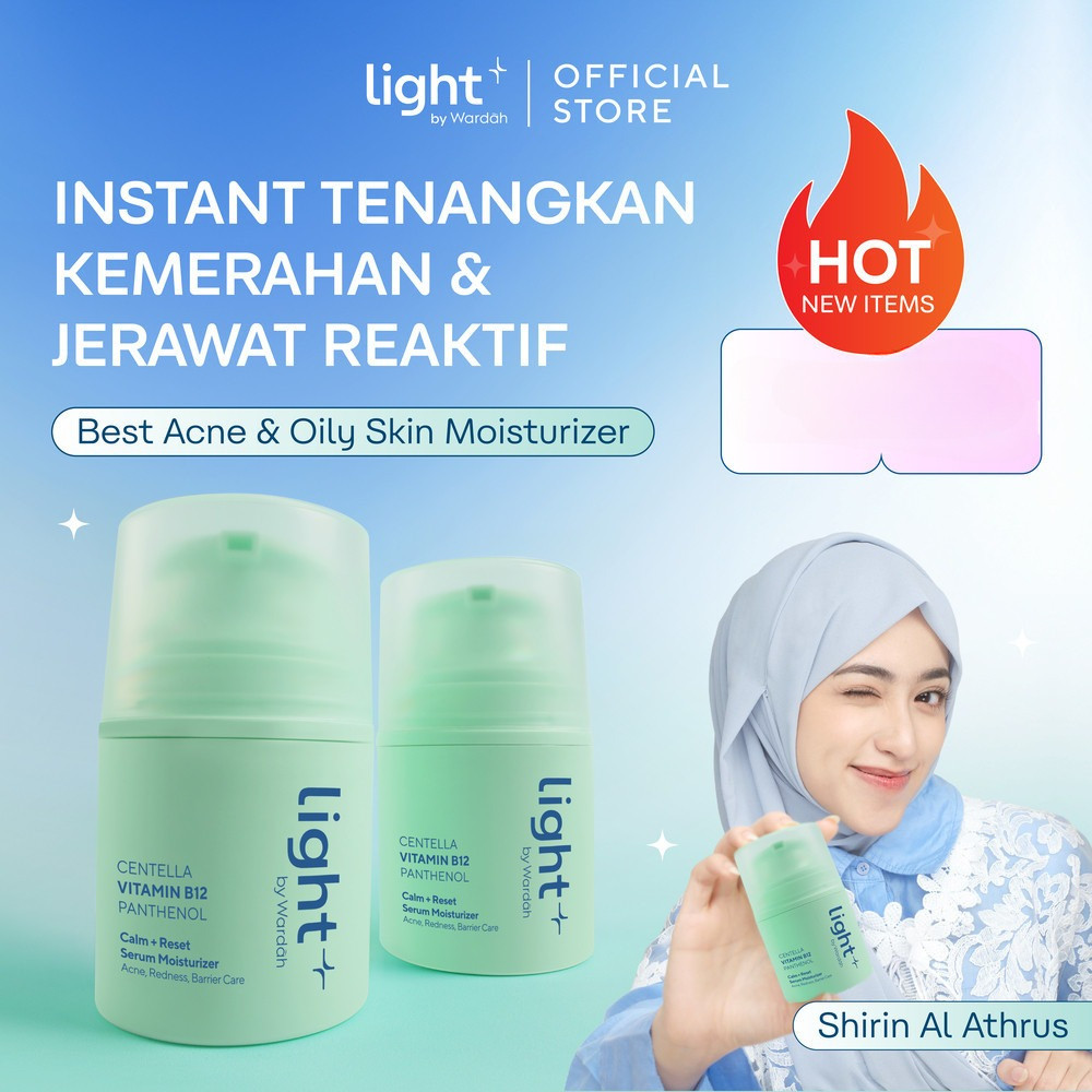 NEW! Light+ by Wardah Vitamin B12 Calm + Reset Serum Moisturizer 30 g Pelembap Wajah Kulit Berminyak