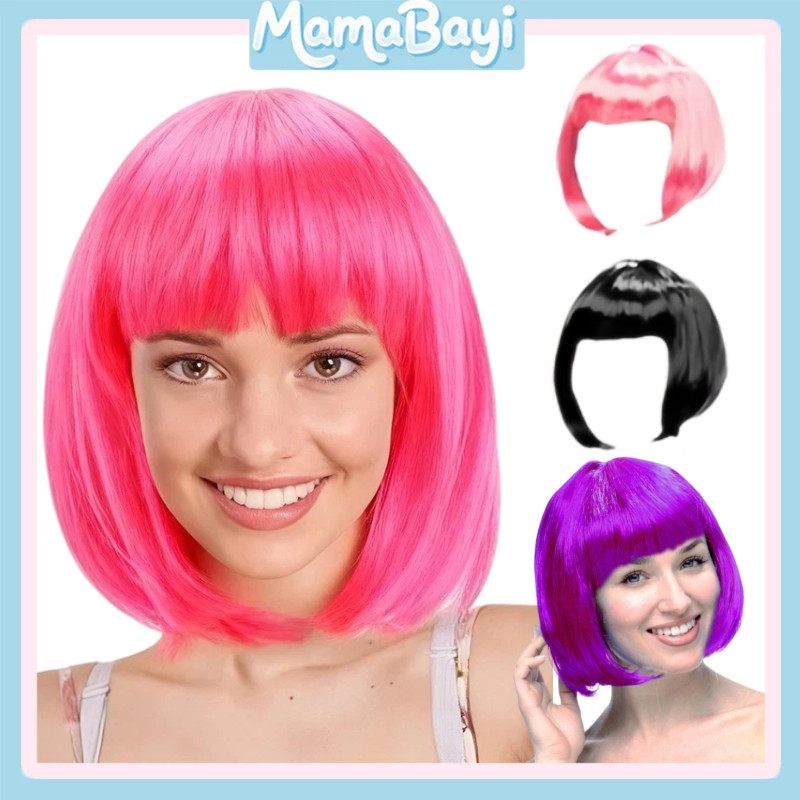 Rambut Palsu Potongan Bob Warna-warni Dengan Lurus Poni Cocok Untuk Anak Dan Dewasa Wig Cosplay Anim