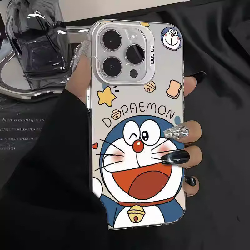 Casing HP Akrilik Silver Motif Kartun Doraemon Spongebob Anti Gores Untuk Vivo Y20 Y27 Y36 Y21