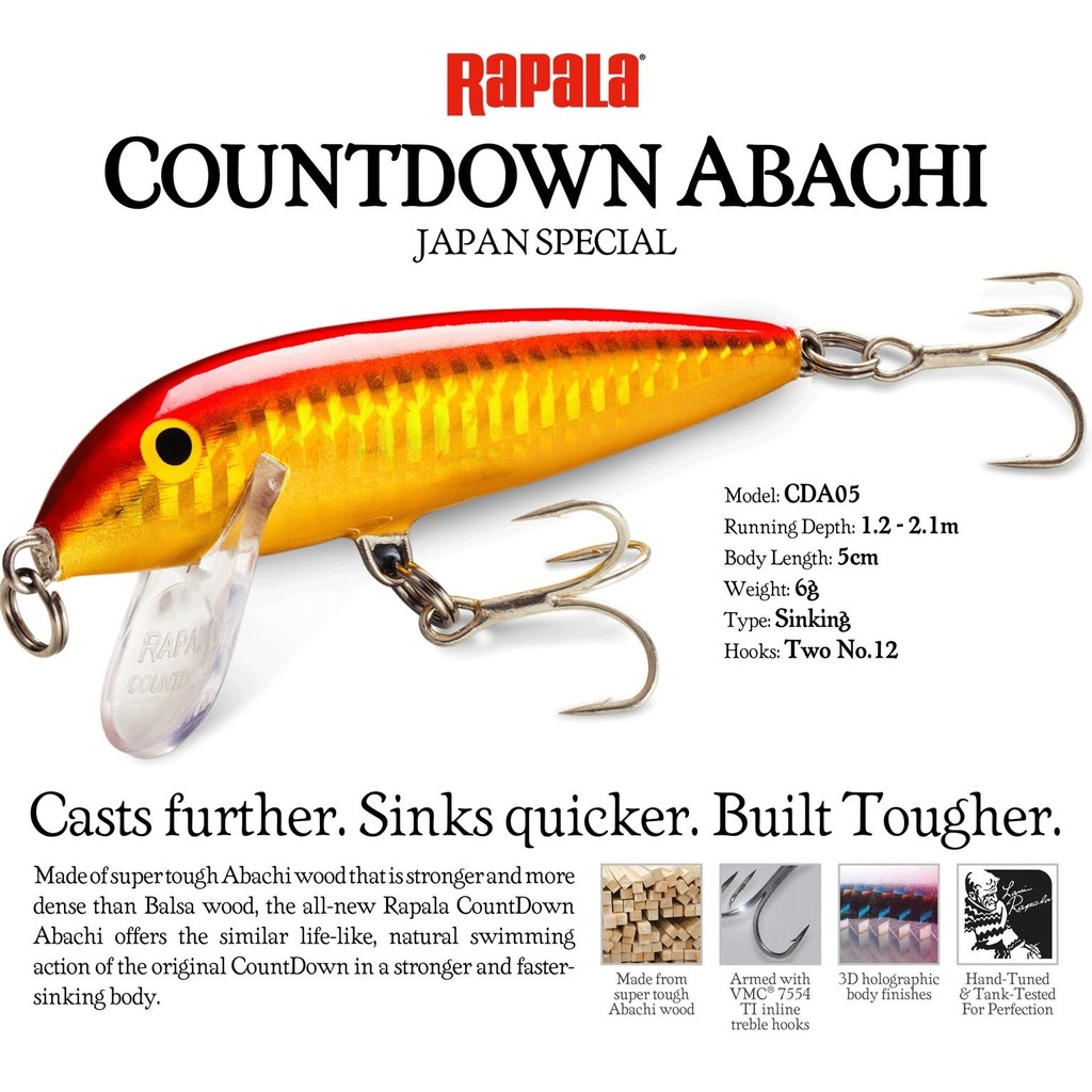 Lure Rapala Countdown Abachi Japan Special CDA05 5cm 6gr - Umpan Casting Minnow Sinking