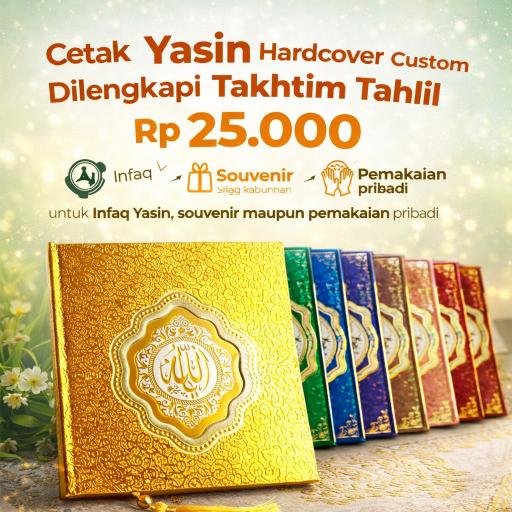 Buku Yasin Hardcover Gold | Cetak Yasin Hardcover Custom | Dilengkapi Takhtim Tahlil