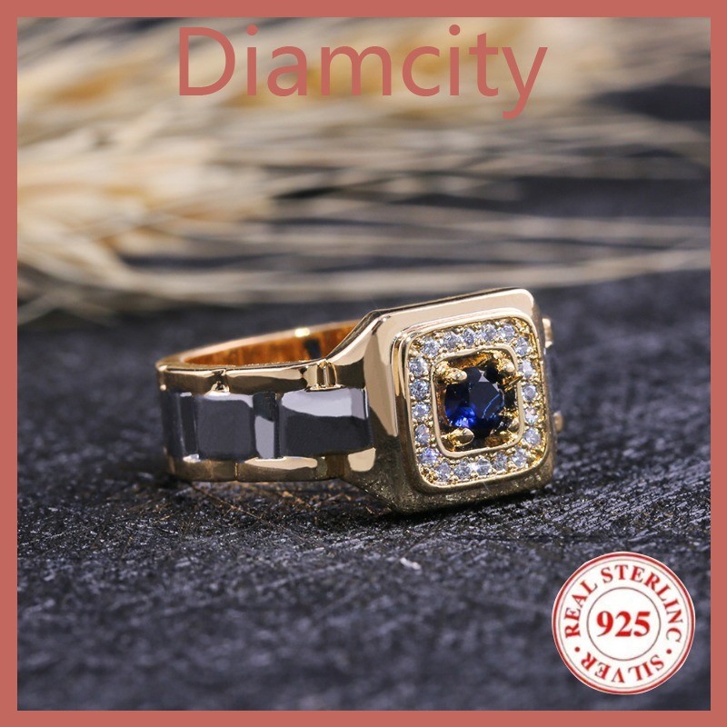Ready Stock Cincin Emas Dengan Batu Permata Biru Perhiasan Pria Mewah