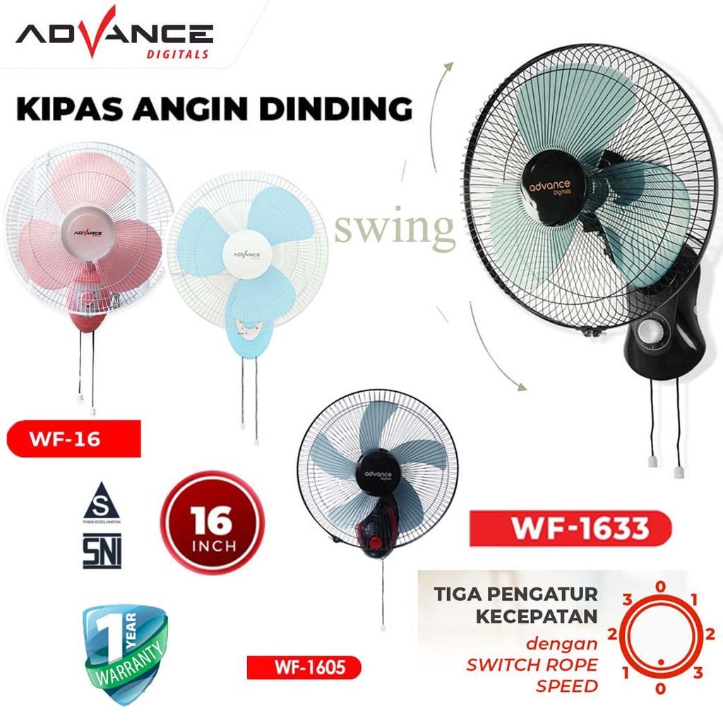 Advance Kipas Angin Dinding kipas angin tempel dinding 16Inch Hi-Durable Motor Dinamo 16/1605/1633