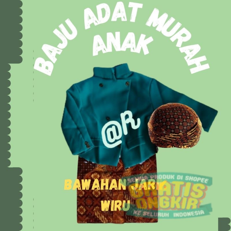 setelan lengkap anak bawahan batik coklat adat jawa free aksesoris rantai//baju adat murah//beskap a
