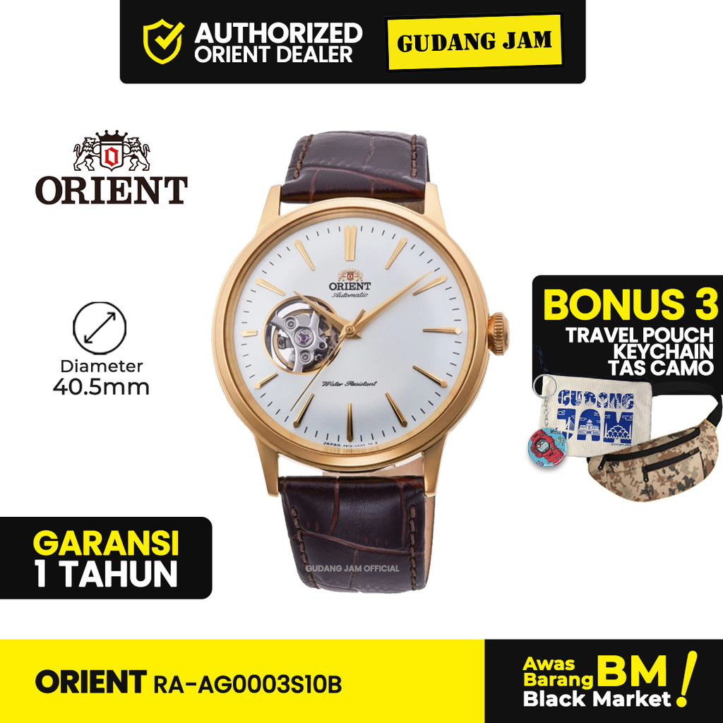 Jam Tangan Pria Orient RA-AG0003S10B Bambino Brown Leather Kulit Skeleton Rose Gold
