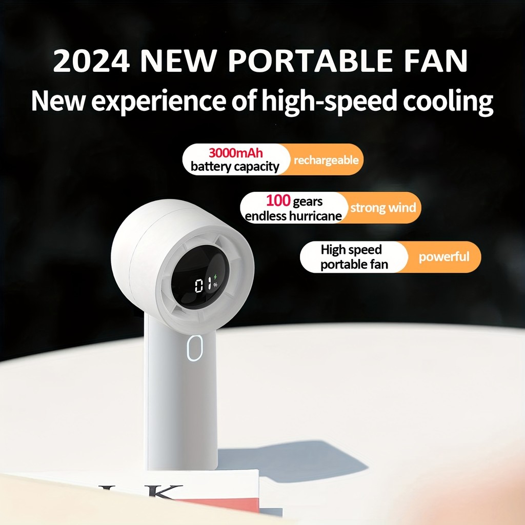 New High Speed ​​Endless Hurricane Handheld Fan, Quiet Portable Cooling Fan, Reargeable Pocket Fan, 