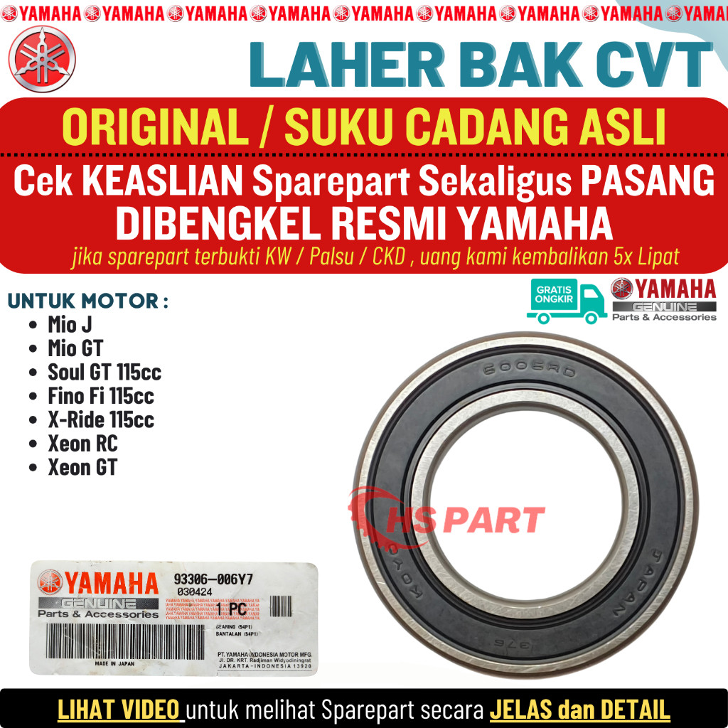 Laher Bearing Lahar 6006 Bak CVT Mio J Soul GT Xride Fino Fi 115 Original Yamaha 100% 6006