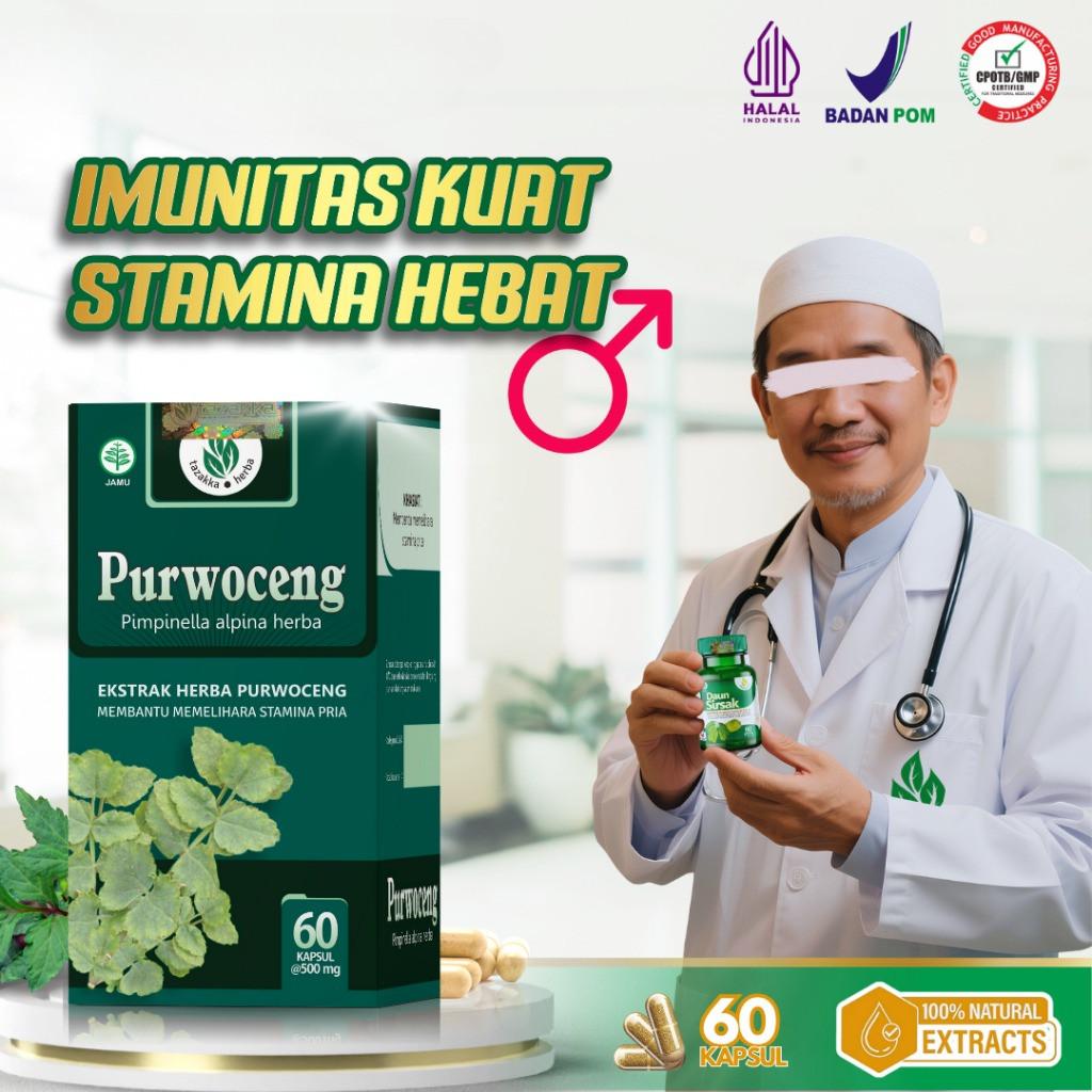 TAZAKKA Purwoceng Ekstrak Herbal Stamina Pria Tahan Lama 60 Kapsul Purwaceng