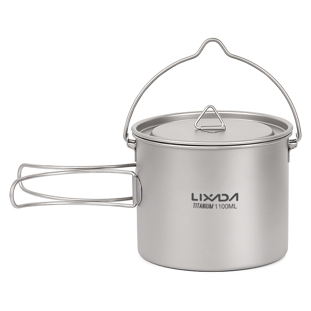 Lixada 750ml/900ml/1100ml Ultralight Titanium Pot Water Mug Cup with Lid and Foldable Handle Outdoor