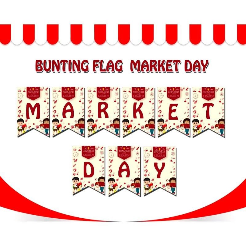 DAPAT TALI Banner Market Day Anak Sekolah Bunting Flag kegiatan jualan anak - babalil