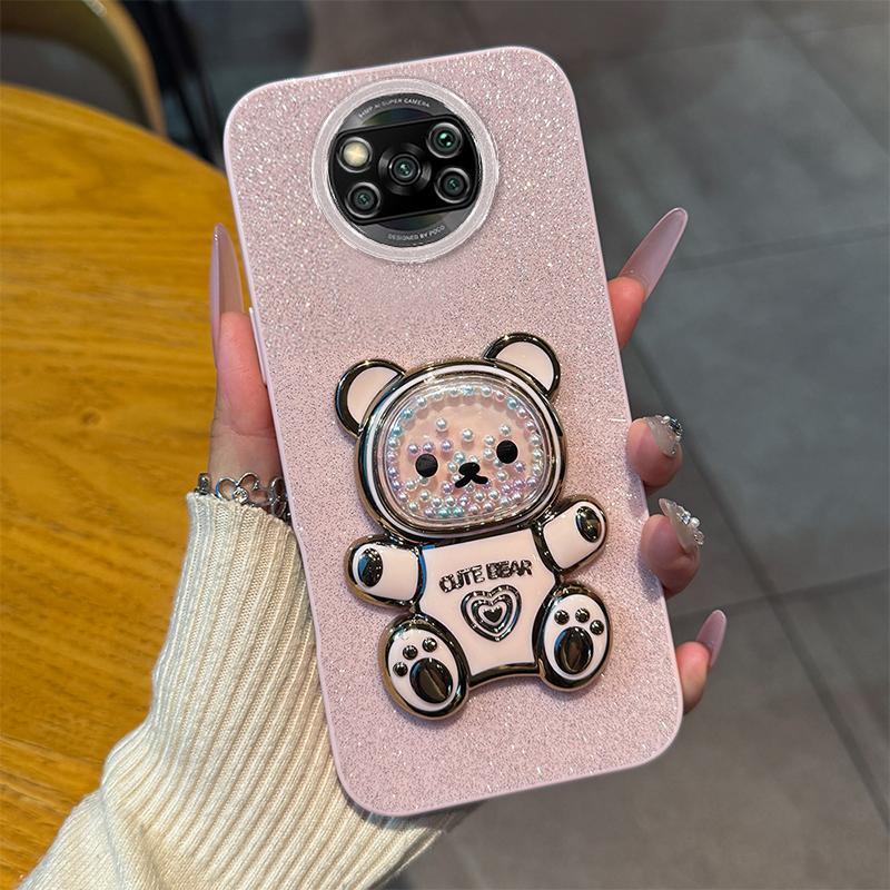 Soft Silikon Case Hp Untuk Poco X3 NFC Casing Softcase Untuk Xiaomi PocoX3 NFC Glitter Dengan Bear B