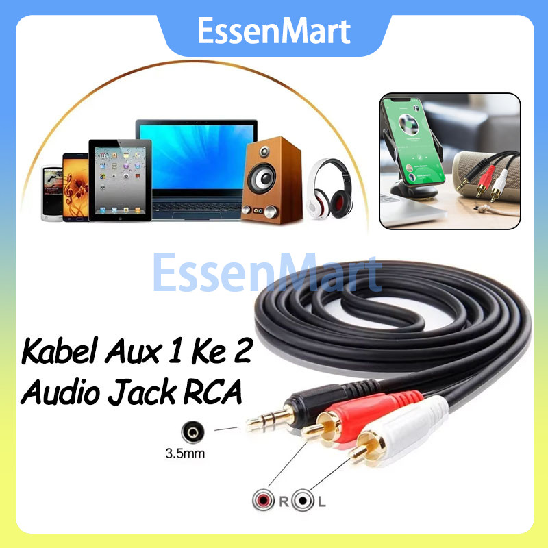 Kabel Aux Av Rca 2x1 To Jack / Kabel Aux 2 In 1 Audio 1.5Meter Kabel Audio Hp Ke Speaker