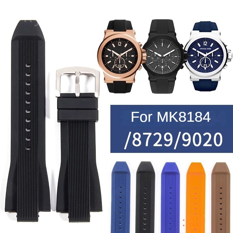For Miael Kors Mk8184 8729 9020 13x 29mm Convex Interface Needle Buckle Striped Silicone Waterproof 