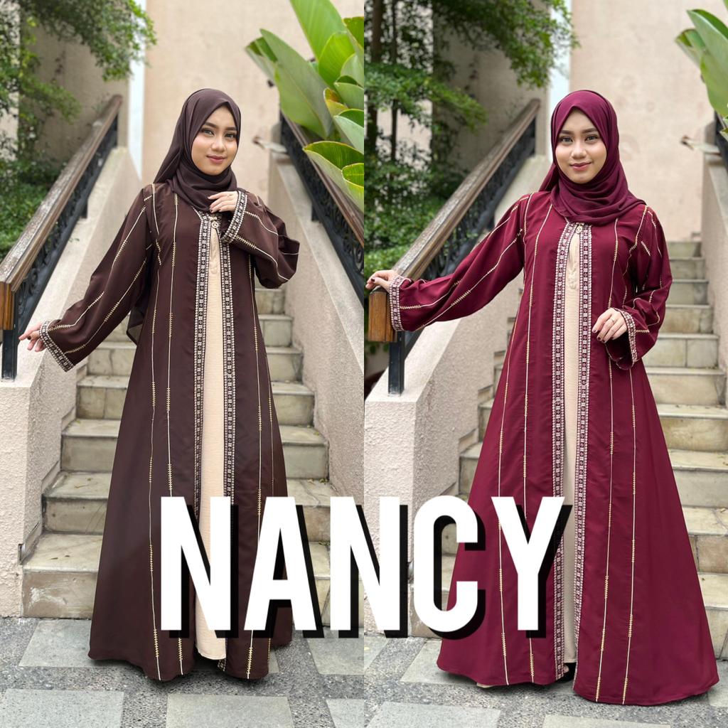 Abaya Mesir Mewah Elegan Inner Outer One set Gamis Woolpeach Premium Muslim Syari - NANCY WARNA
