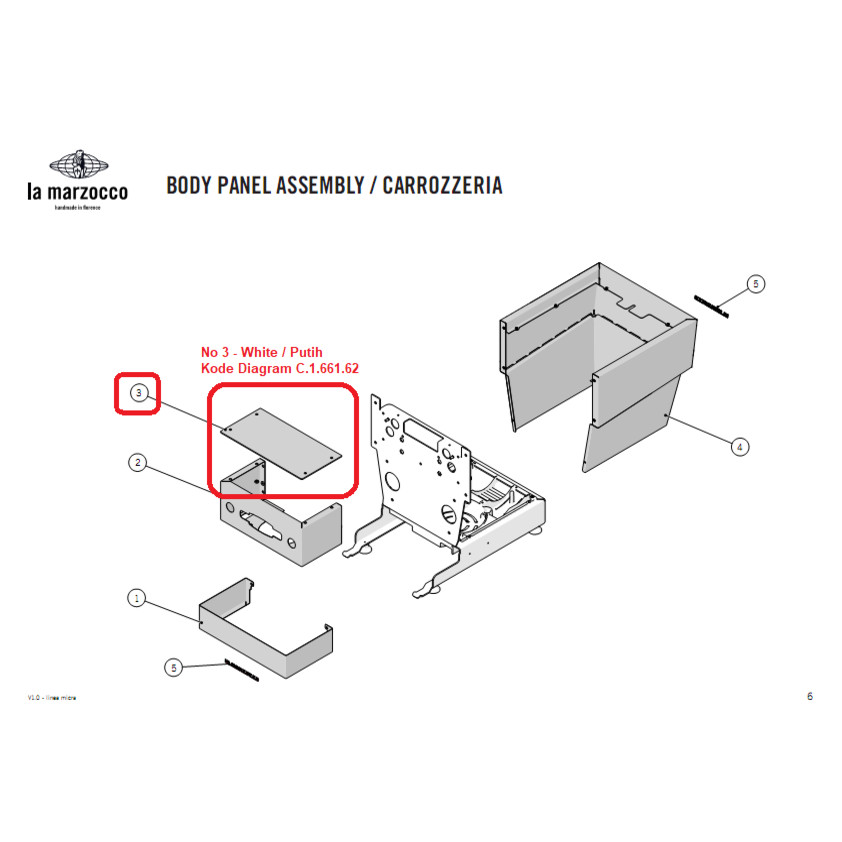 Original La Marzocco Micra Panel Upper / Atas – White / Putih