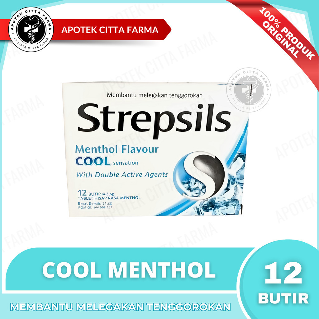 Strepsils Cool 1 Box @ 2 Sachet @ 6 Butir Permen - Permen Pelega Tenggorokan / Menyegarkan Bau Mulut