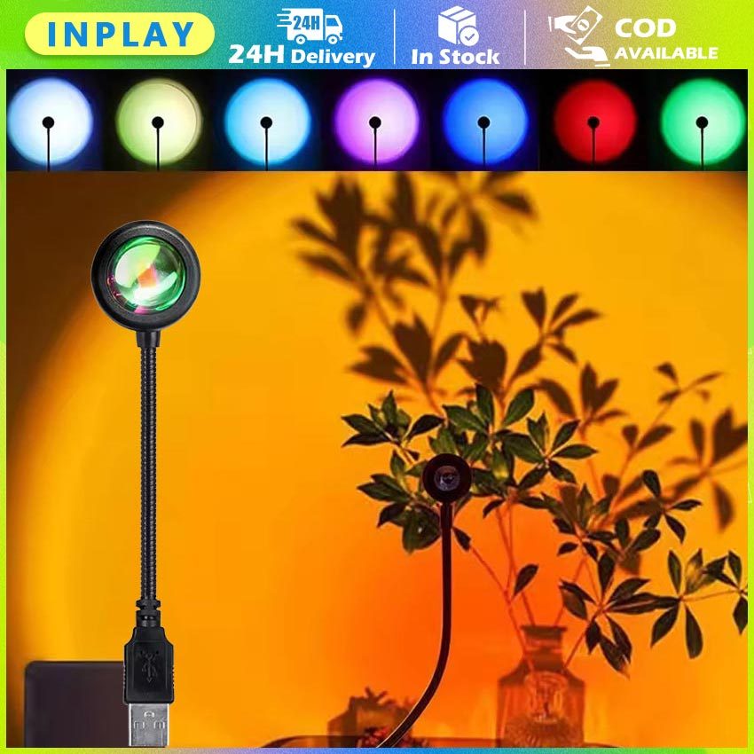 Lampu Sunset Proyektor LED Aesthetic / Lampu Tidur Efek Matahari Pelangi / Portable USB Travel / Moo