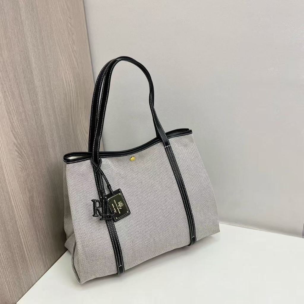 Ralph Lauren 2025 Counter Latest Lady‘s Emerie Three Colors Large Size Canvas Leather Tote Bag