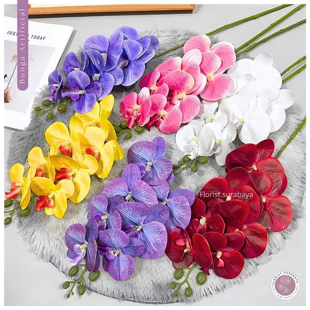 Bunga Anggrek Bulan Latex 7 Kuntum Bunga Anggrek Palsu Orchid Cymbidium Flower Import Hiasan Meja Ru