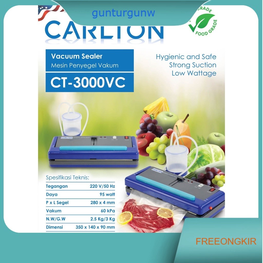 Vacuum Sealer Portable CARLTON CT3000VS / Mesin Penyegel Sealer Vakum Frozen CT 3000 VS - Vakum Kema