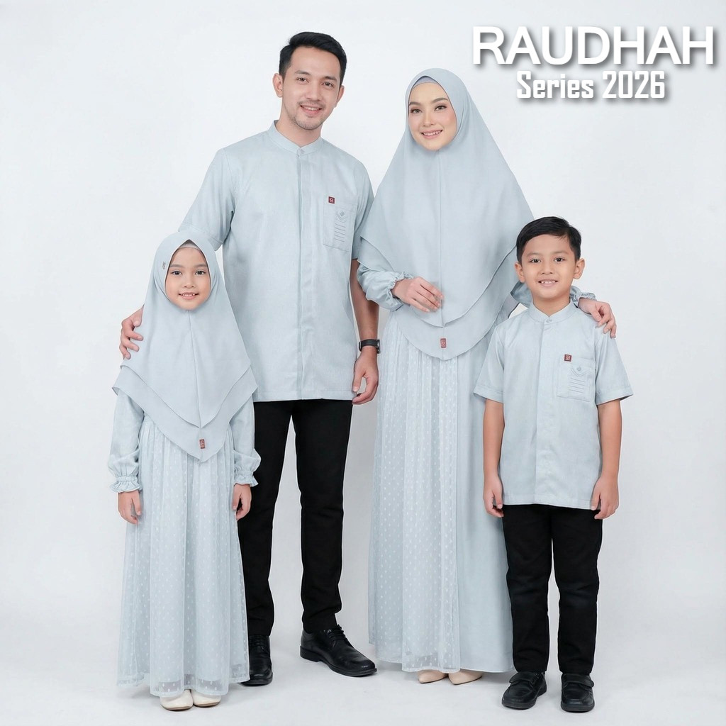 Sarimbit Keluarga Baju Muslim Set Couple Gamis Terbaru Raudhah Ice Grey Dress Pasangan