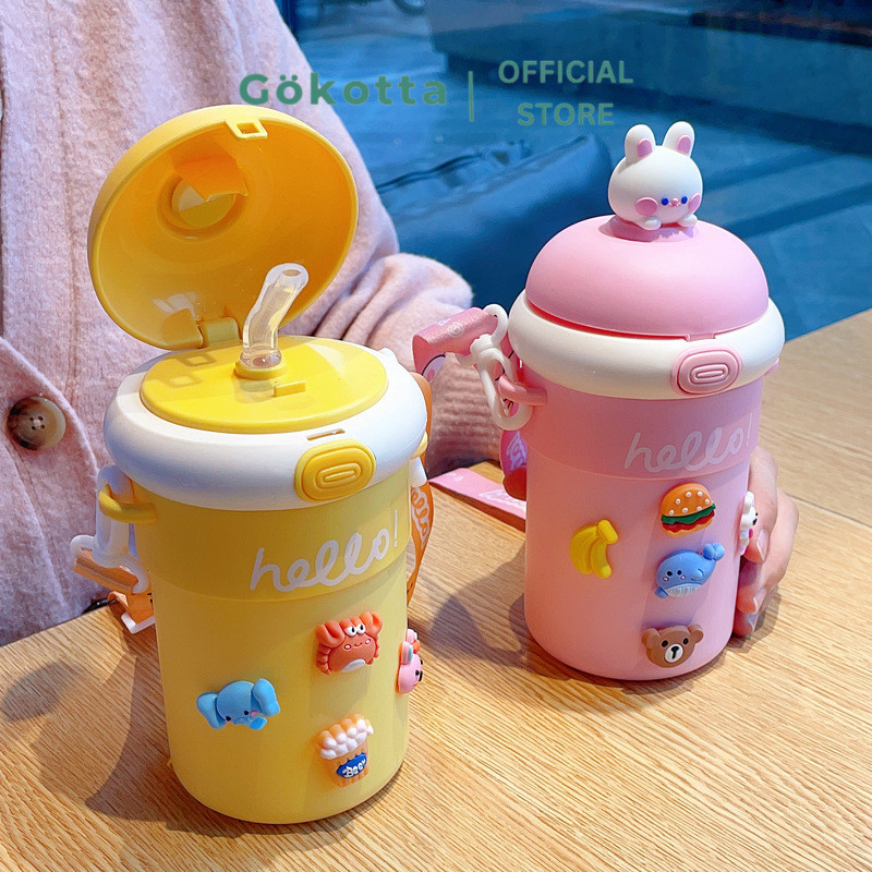 GOKOTTA Glass Cup Kartun / Gelas Tumbler Kopi/Botol Minum Anak Lucu / Tumbler Anak 450ml