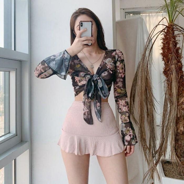 BEKA black pink bikini set 4 pcs woman premium / korean swimwear / beachwear bali / baju renang wani