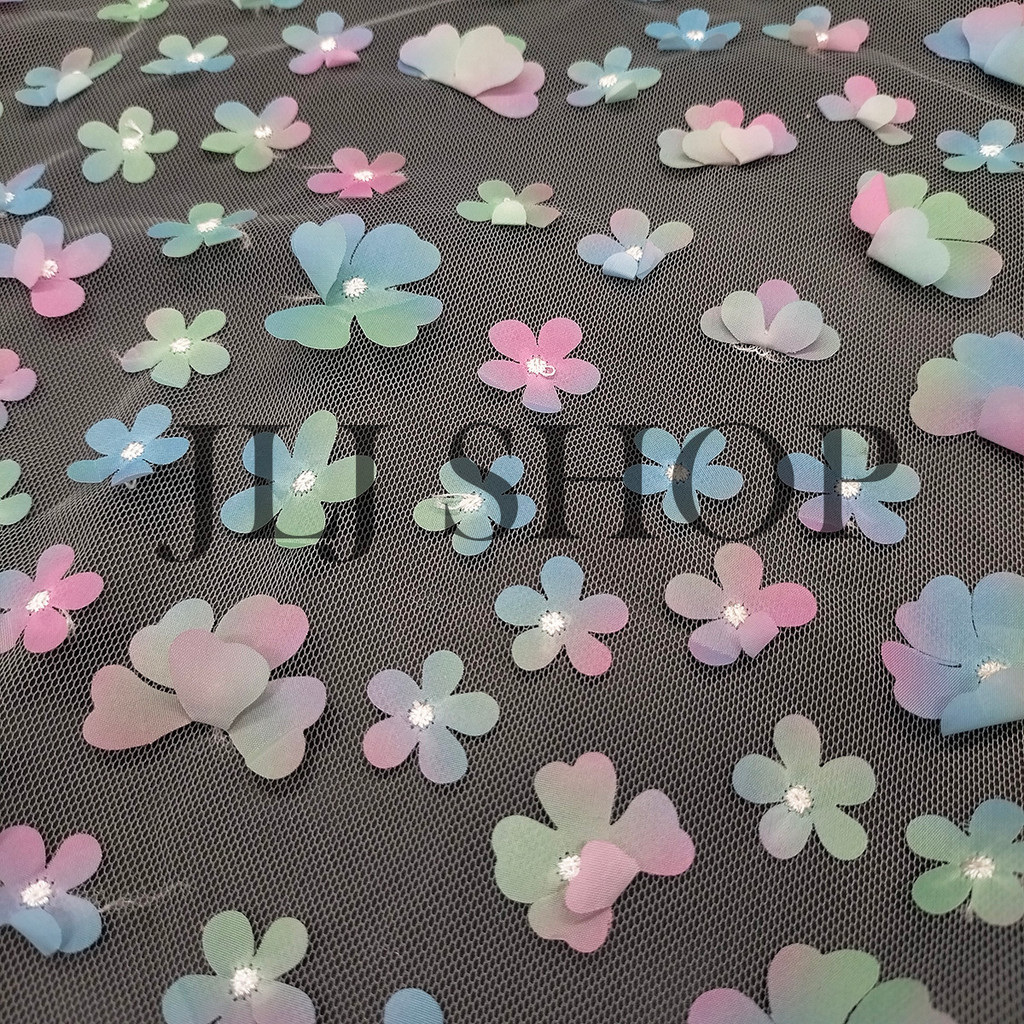 Kain Tille / Tulle / Bahan Tile Motif Kupu Kupu / Bunga (HARGA PER 50CM)