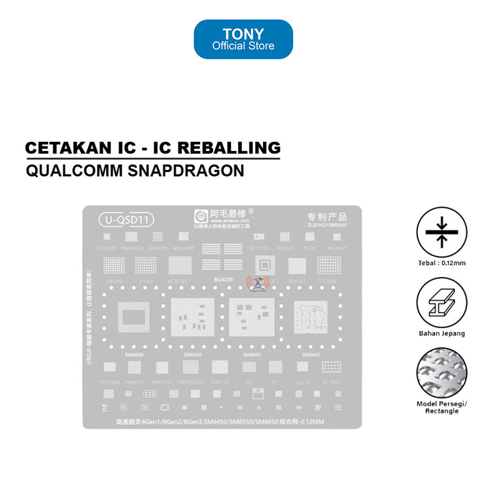Cetakan IC U-QSD11 AMAOE - Snapdragon 6GEN1 8GEN2 8GEN3 Set 0.12mm Original - AMAOE U-QSD11