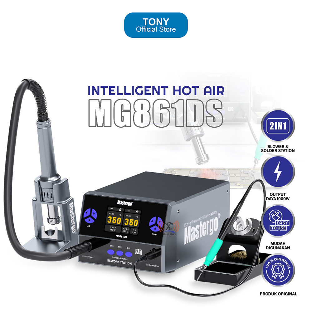 Solder Station MASTERGO MG861DS - 2 In 1 Hot Air & Iron 1000W+50W - MG861DS