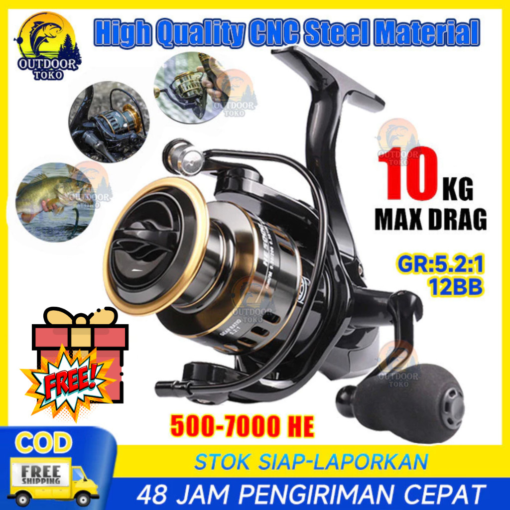 reel pancing alat pancing asli besi fishing reel 10kg drag 5.2:1 Kincir Logam Berkekuatan Tinggi, Gu