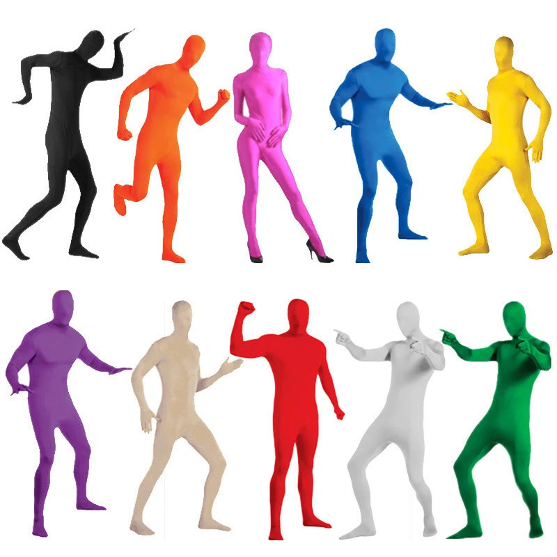 Jumpsuit Invisible Pria Lengan Panjang Spandex Ketat Zentai Bodysuit Halloween Pesta Karnaval