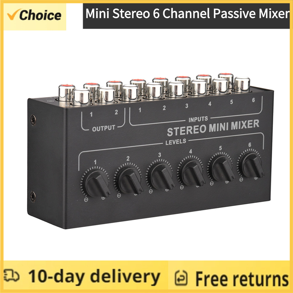 Mini Stereo 6 Channel Passive Mixer RCA Portable Audio Mixer 6 In 2 Out Stereo Distributor Volume Co