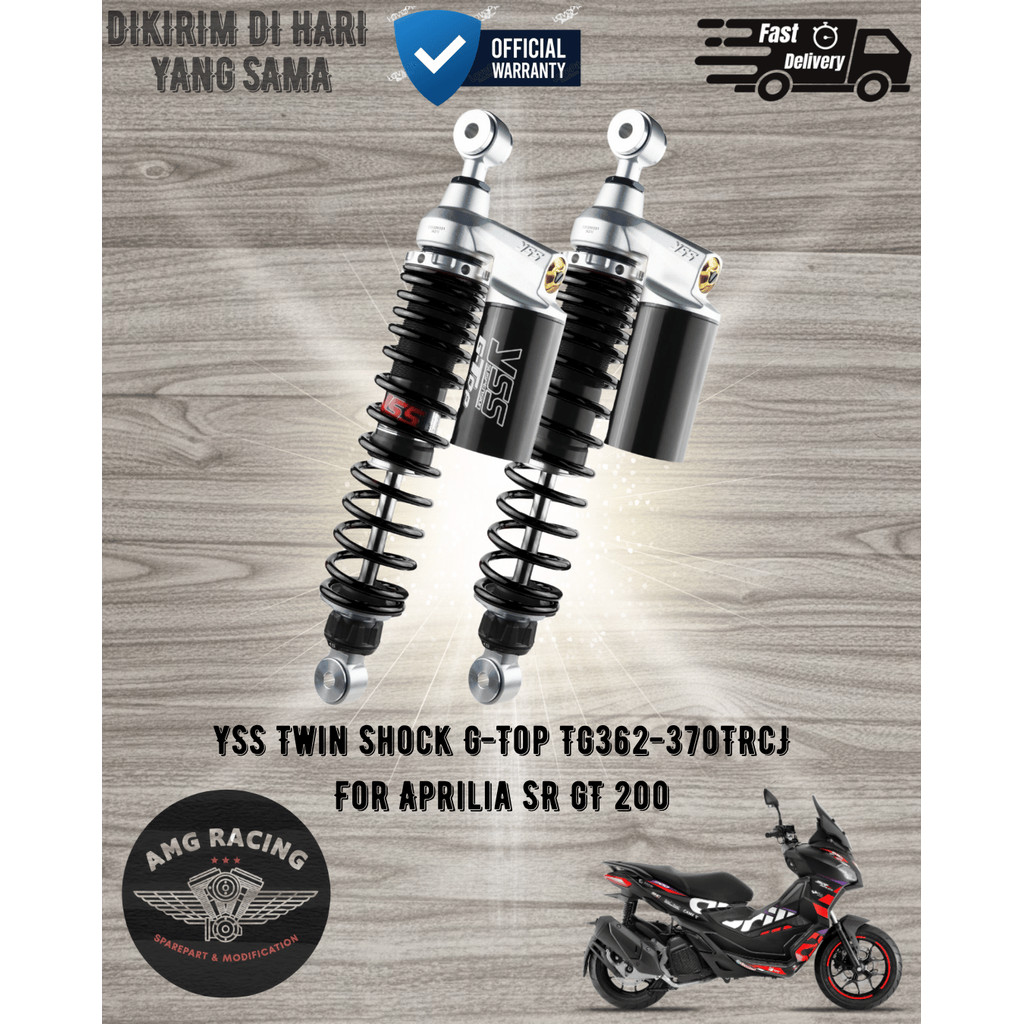 YSS Shock Shockbreaker Belakang G-Top Black - Rebound - Preload - Compresi - YSS Aprilia SR-GT200 -