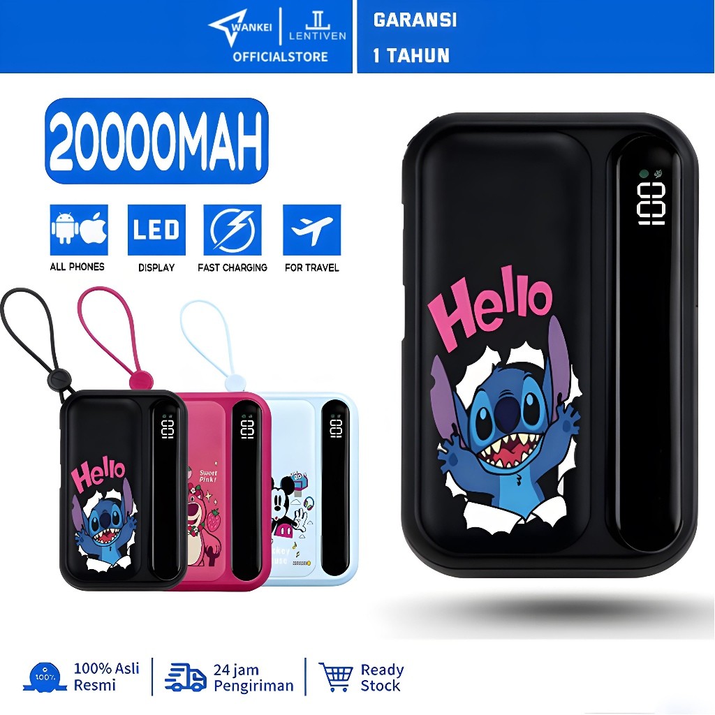 WANKEI Powerbank 20000 mAh Mini Size Portabel Fast Charging Cute