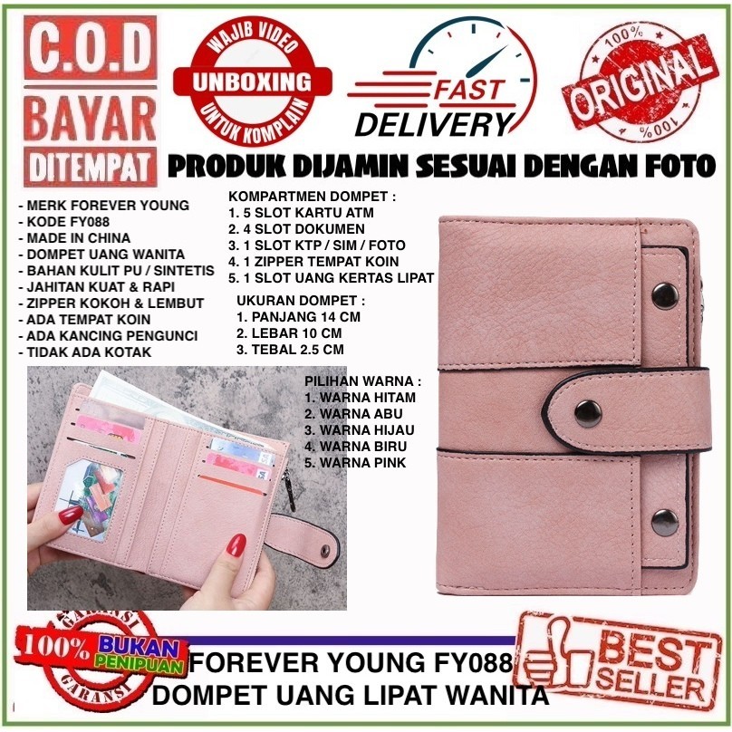 Bayar di Tempat  Forever Young FY 088 Dompet Uang Wanita Ukuran 3/4 Tanggung Besar Bahan Kulit Pu Le