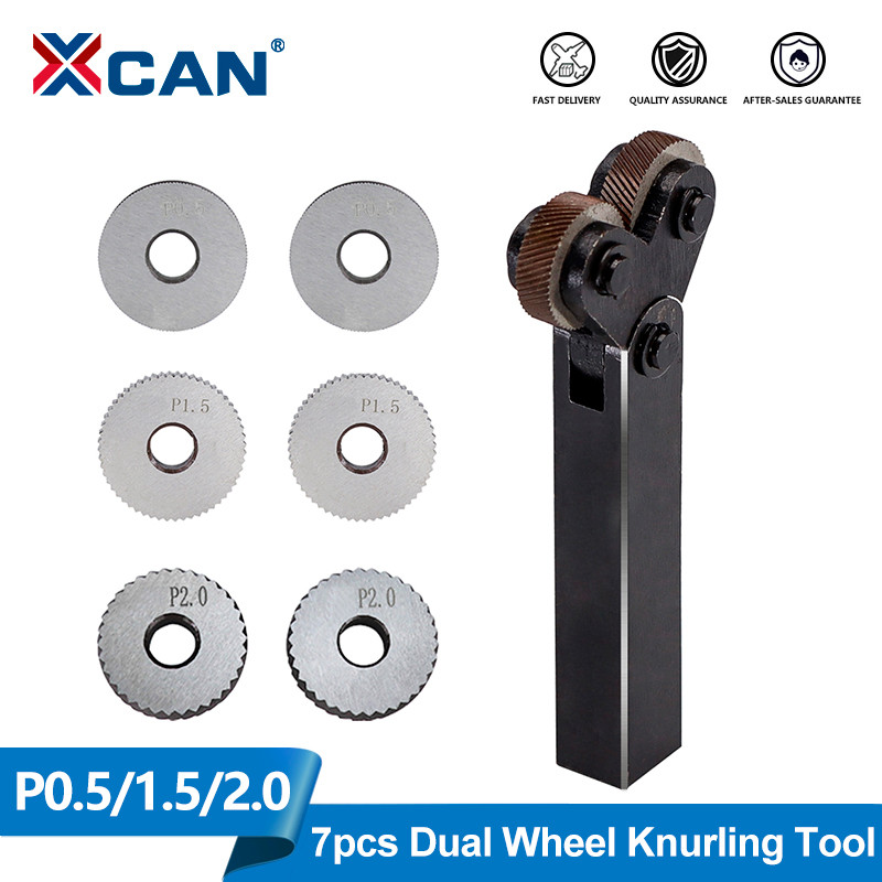 XCAN 1 Set Knurling Tool 0.5/1.0/2.0mm Diagonal Dual Wheel Linear Knurl Set Steel Lathe Cutter Wheel
