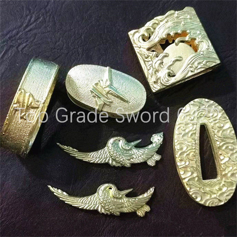 A Set Unique Brass Handguard Tsuba Guard Kashira Fuchi Menuki Brass Habaki For Japanese Real Japan S