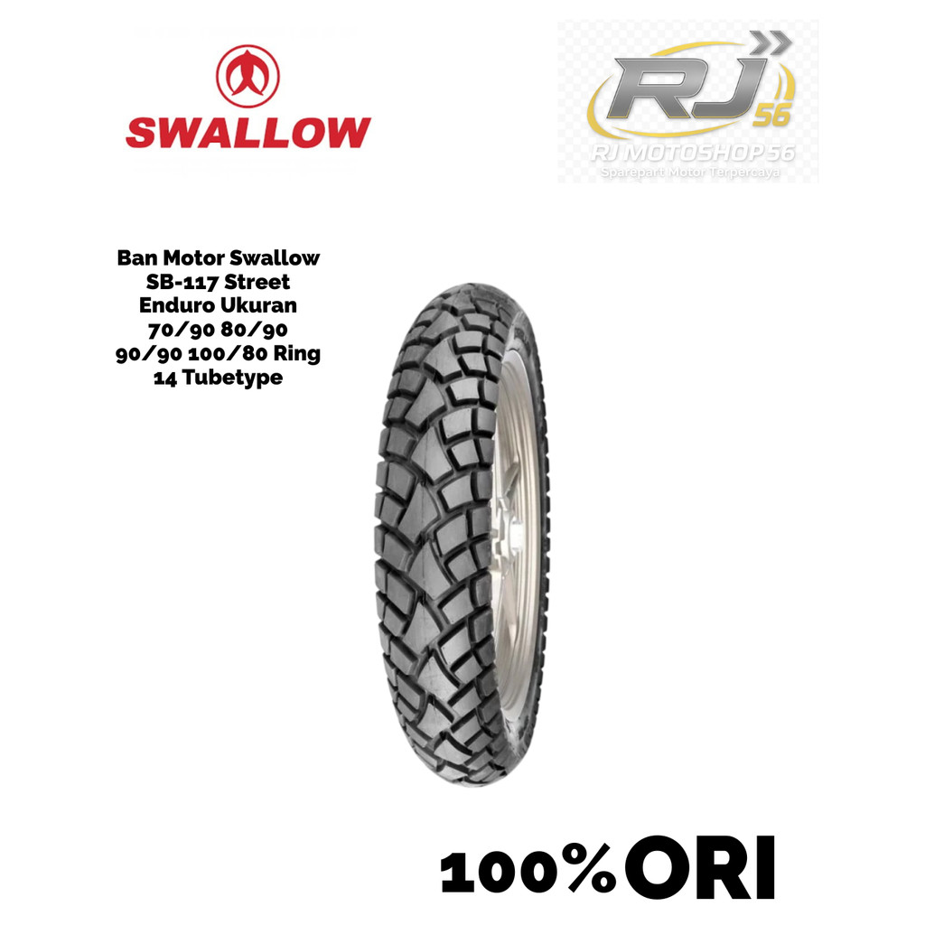 Ban Motor Swallow SB-117  Ukuran 80/90 90/90  Ring 14 Tubeless