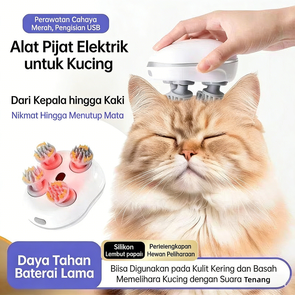 COD Alat Pijat Elektrik Kucing Silikon Lembut Pijat Kepala Tubuh Hewan Tahan Air Tenang
