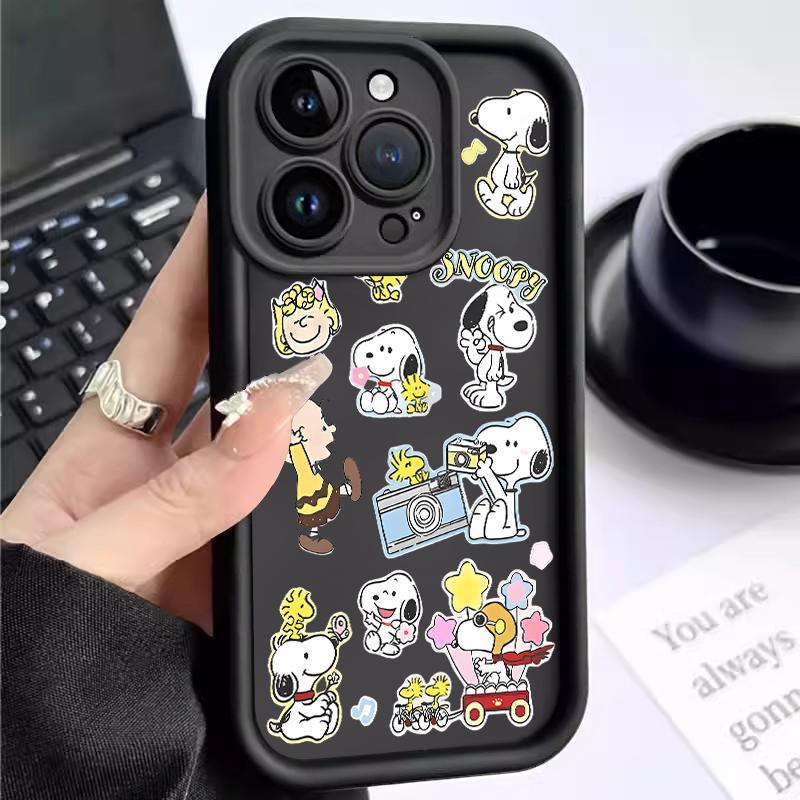 Case OPPO Reno5 4G 5G Reno3 Reno4 F Lite K Z Reno6 Silicone Cartoons Bermain Snoopy Lens Prtector Mu