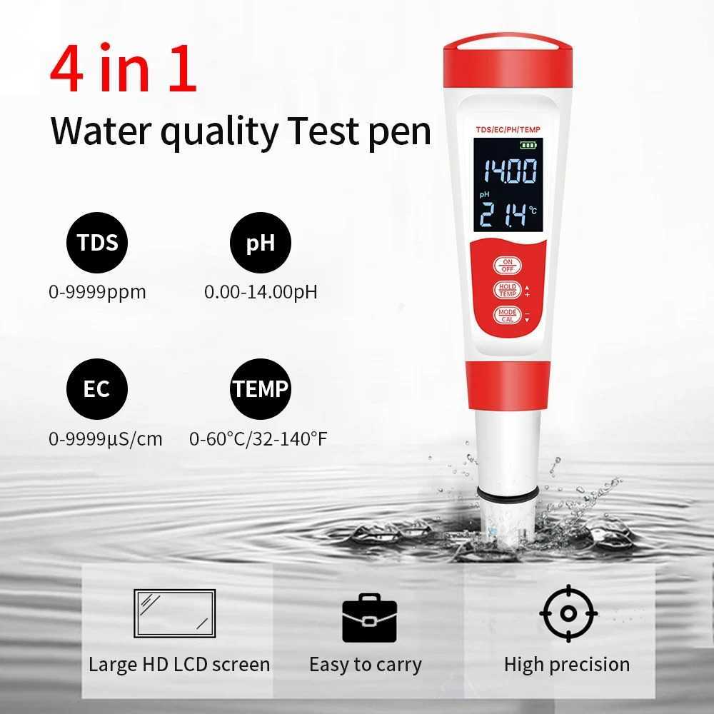 Alat Ukur Kualitas Air Digital 4in1 pH TDS EC Suhu Meter Pen Waterproof IP67 Akurat Portabel Untuk A