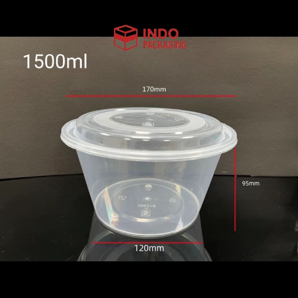 INDO PACKAGING Mangkok plastik 1500 ml Bowl / Thinwall BULAT 1500ml + tutup cup