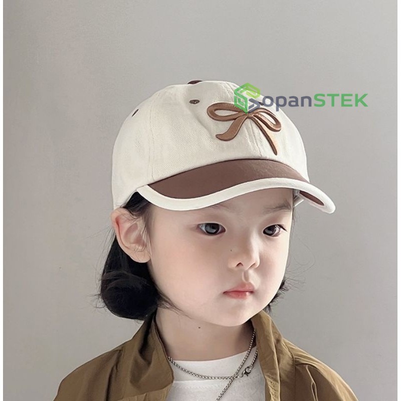 Sopanstek - Topi Anak Perempuan Korea Style Topi Anak Perempuan Dua Warna Motif Pita 2-6 Tahun