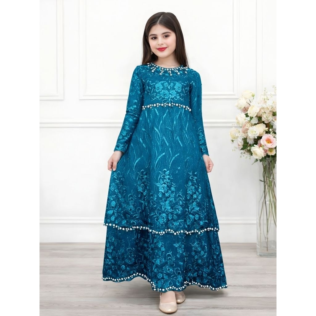 Dress Anak Muslim Pesta Lebaran Melayu Cantika Gaun Anak Perempuan Brokat Panjang Elegan Cl