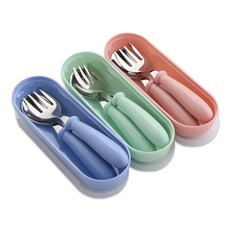 Set Of 2 Stainless Steel Children's Cutlery Spoon/fork Box Suitable For Baby Cutlery, Ideal As A Gif