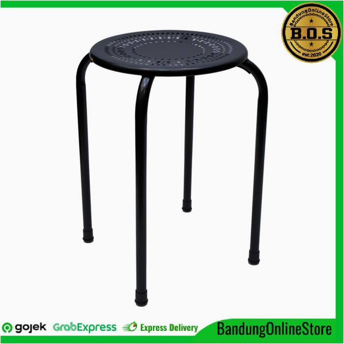 Kursi Baso Soleil Metal Stool Hitam Bangku Bakso Besi Bulat Serbaguna