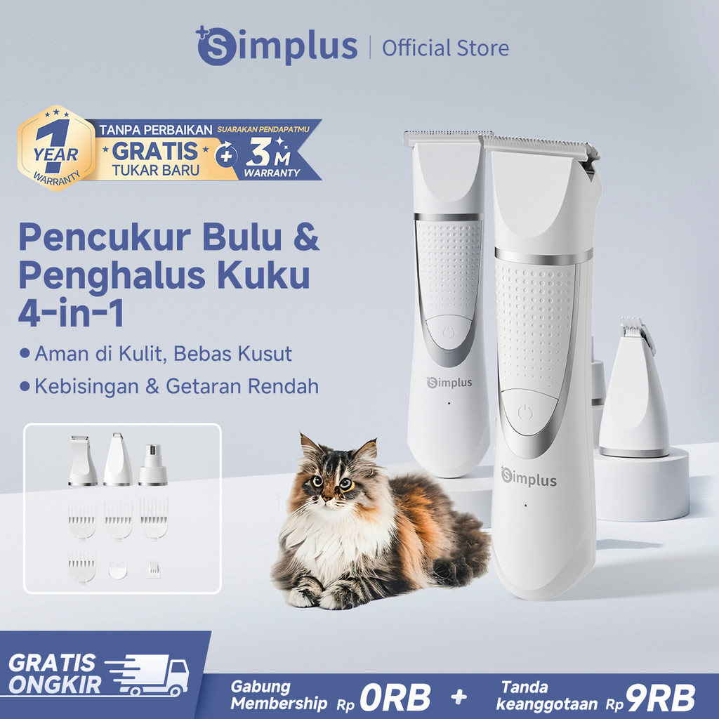 Simplus Alat Cukur Bulu Hewan Peliharaan Cordless 4-in-1 Multifungsi Penghalus Kuku Aman