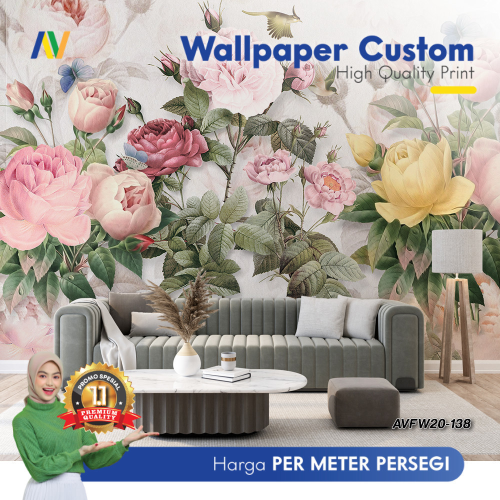 Wallpaper Dinding Custom | Wallpaper Dinding Ruang Tamu | Wallpaper Dinding Motif Bunga 2 | Wallpape
